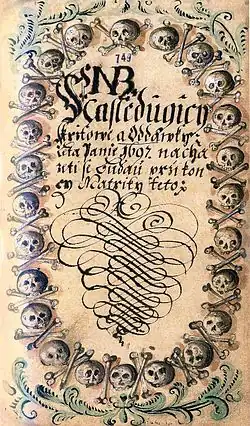 Titulní list části pro zemřelé tripartitní matriky z fary v Kutné Hoře z roku 1660.