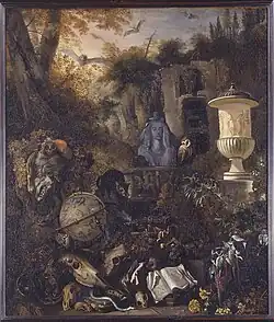 Zátiší se symboly zmaru jako připomenutí nevyhnutelnosti smrti