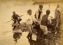 Práce na sběru mrtvých těl po zemětřesení, Meidži Sanriku, město Toničo, Kamaiši, prefektura Iwate, 1896