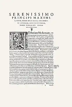 Textová strana Mattioliho Epistolarum Medicinalium z roku 1561