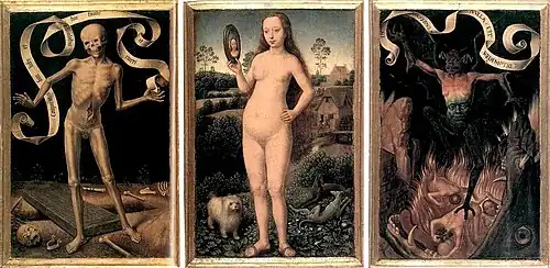 Triptych pozemské marnosti a boží spásy (přední strana, 1485)