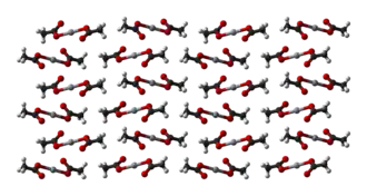 Tyčinkový model části krystalové struktury octanu rtuťnatého