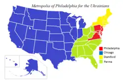 Ukrajinská katolická archieparchie filadelfská na mapě