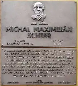 Pamětní deska architekta Michala Maximiliána Scheera na Národní ulici v Žilině