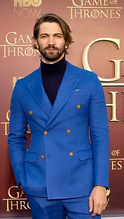 Michiel Huisman na premiéře seriálu Hra o trůny v San Franciscu v roce 2015