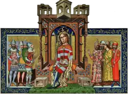 Uherský král Ludvík I. s Kumány po svém boku (vpravo)