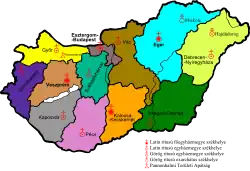 Mapa církevněsprávního rozdělení Maďarska