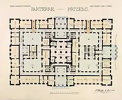 Plán přízemí budovy zemské sněmovny s prostory přidělenými zemskému archivu