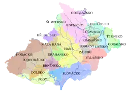 Mapka regionů na Moravě a v části Slezska