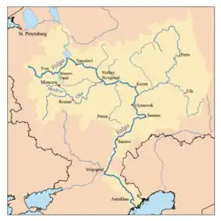 Povodí řeky na mapě povodí Volhy