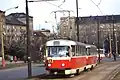 Tramvaj Tatra T3SU v čele soupravy v Mostě
