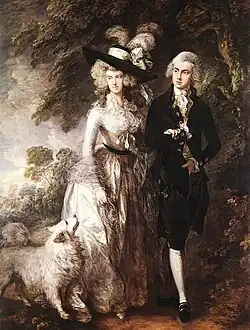 Portrét manželů Williama Hallettových od Thomase Gainsborougha, 1785. Na obraze je namalován větší typ pomeranianů, než je dnes běžné.