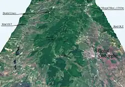 Trojrozměrný model reliéfu, pohled od jihu