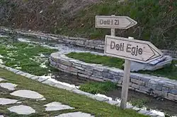 Místo, kde se tok říčky rozděluje a její vody směřují do dvou moří (Černého a Egejského)