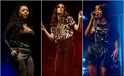 Zleva doprava: Mutya Buena, Siobhán Donaghy a Keisha Buchanan, vystupující v Manchester Pride v srpnu 2013