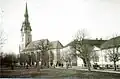 Náměstí a kostel Nanebevzetí Panny Marie, historická fotografie, 20. léta 20. století
