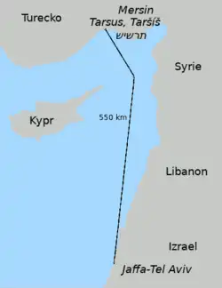 Z Jaffy do Tarsu, Taršíše je to 550 km.