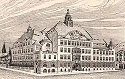 Návrh stavby budovy z roku 1902 od významného německého architekta působícího na severu Čech Rudolfa Bitzana