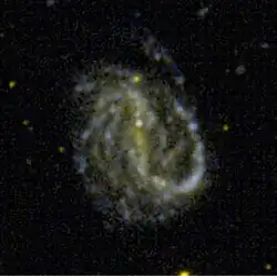 Galaxie NGC 7479 na ultrafialovém snímku z vesmírného dalekohledu GALEX. Autor: GALEX/NASA.