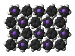 kalotový model části krystalové struktury cyklopentadienidu sodného
