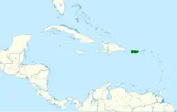 Rozšíření tangary portorické (zeleně)