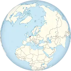 Map showing the Netherlands in an orthographic projection