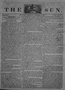 Titulní strana deníku The Sun z 26. listopadu 1834