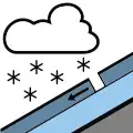 Kreslená ikonka, na které je znázorněn odtrh laviny a nad ním mráček, pod kterým jsou sněhové vločky.