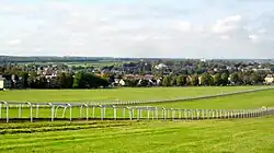 Pohled na Newmarket přes dostihovou dráhu Rowley Mile