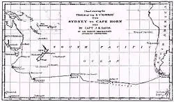 Mapa pátrání lodi Nimrod po ostrovech v jižním Pacifiku
