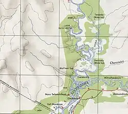 Ústí Nory do řeky Selemdža na mapě z roku 1947