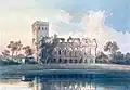 Normanská věž a divadelní stěna Adalbert Lompeck, akvarel 1855