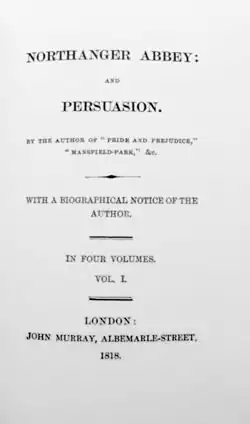 Titulní strana prvního vydání románu z roku 1818