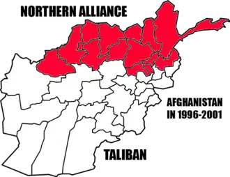 Území ovládané alianci (červená) v Afghánistánu