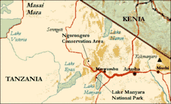 Mapa regionu Ngorongoro