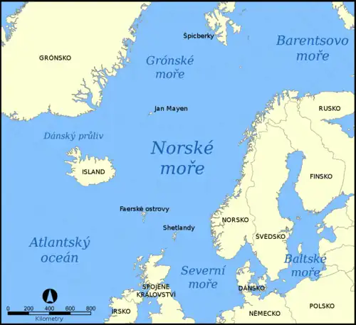 mapa oblasti Norského moře