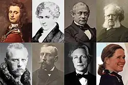 Peder Tordenskjold • Niels H. Abel • Frederik Stang • Henrik Ibsen • Fridtjof Nansen • Roald Amundsen • Eivind Groven • Liv Ullmann