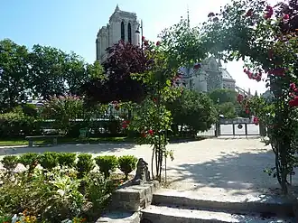 Square s Notre-Dame v pozadí