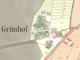 Nová Hospoda na císařských otiscích map stabilního katastru z roku 1839, detail obce