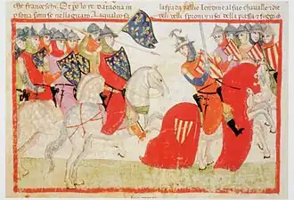 Středověká iluminace znázorňující křížovou výpravu s převahou Francouzů