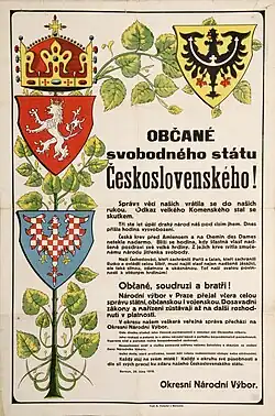Plakát Okresního národního výboru v Berouně z 29. října 1918.