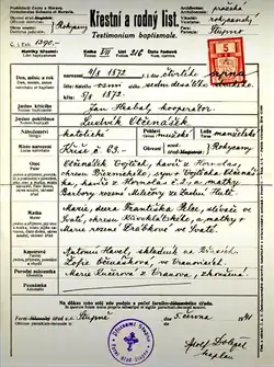 Křestní a rodný list Ludvíka Očenáška
