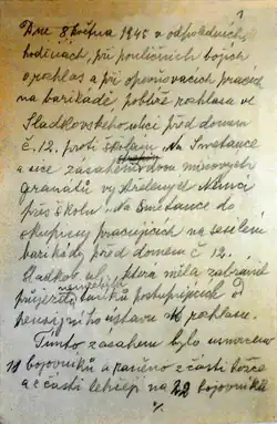 Autentický popis zranění 8. května 1945 při bojích na pražské barikádě[1]