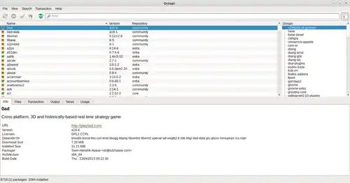 Octopi grafické rozhraní používající Qt pro správce balíčků Pacman
