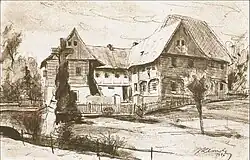 Na kombinované malbě datované rokem 1946