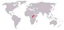 mapa areálu okapi