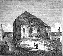 Kresba kostela vytvořená v roce 1835 F. Domkem