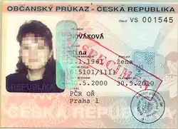 Titulní strana občanského průkazu vzor 94