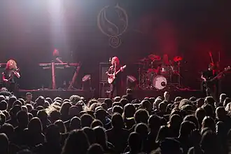 Opeth na Rock Hard Festivale 2017, Německo Zleva: Fredrik Åkesson, Joakim Svalberg, Mikael Åkerfeldt, Martin Axenrot a Martín Méndez