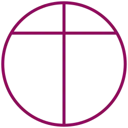 Znak Opus Dei: kříž vepsaný do kruhu značícího zeměkouli [1]